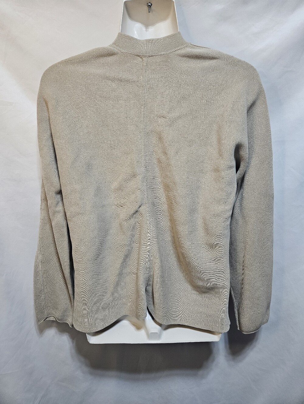 Eileen Fisher Silk Cotton Cardigan Jacket Beige Minimalist Open Neck Sweater M - Picture 2 of 6